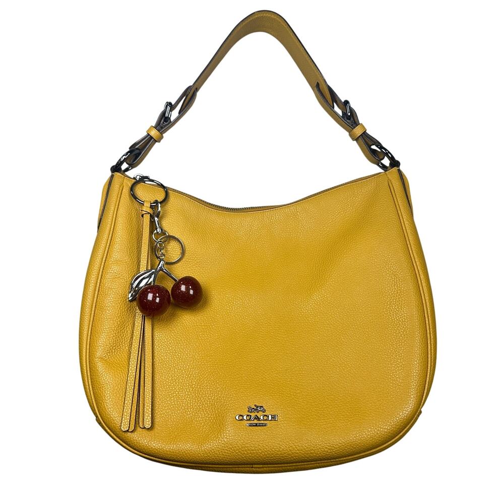 Coach Sutton Hobo Bag Polished Pebble Leather Yellow Cherry Charm 35593
